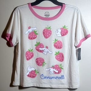 Sanrio Cinnamoroll Strawberry Tee - Pink and White